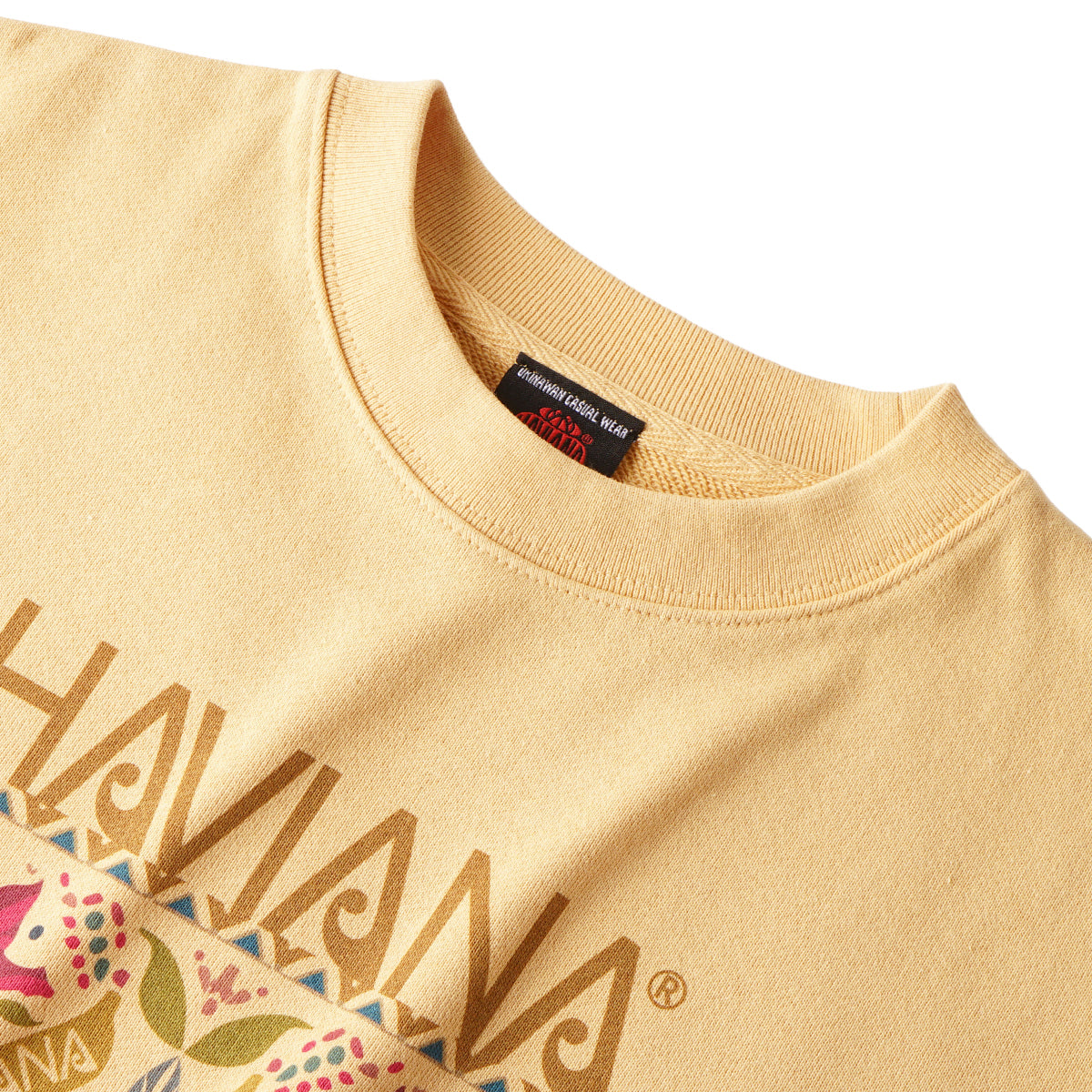 HAVIANA KALEID FLOWER スウェット イエロー ブランドタグ|沖縄発 HAVE A NICE OKINAWA ブランドネーム|沖縄ファッションブランド 通販