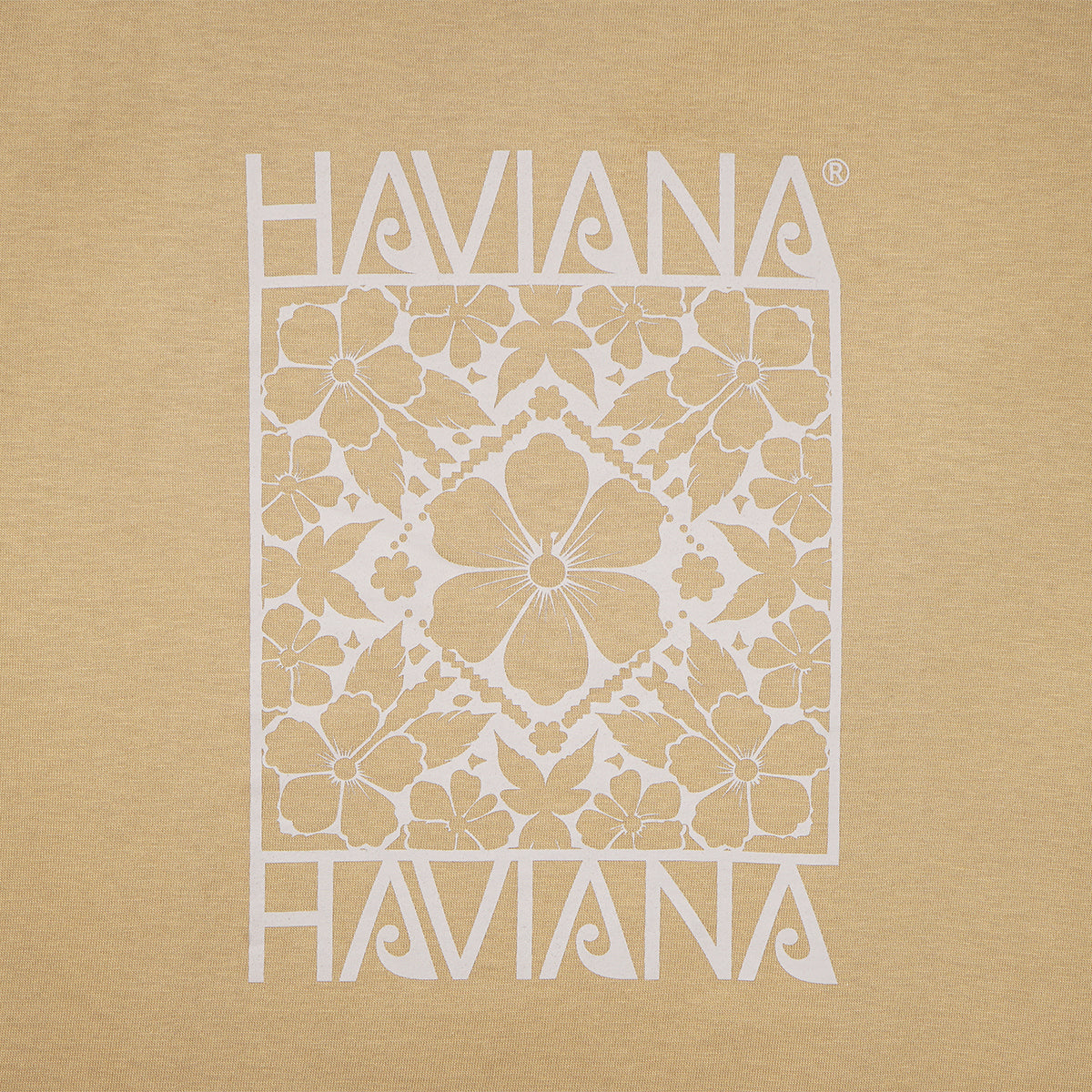 HAVIANA KALEID FLOWER グラフィックTシャツ イエロー プリント拡大|細やかなフラワーモチーフが重なり合うイラストディテール|沖縄ファッションブランド 通販