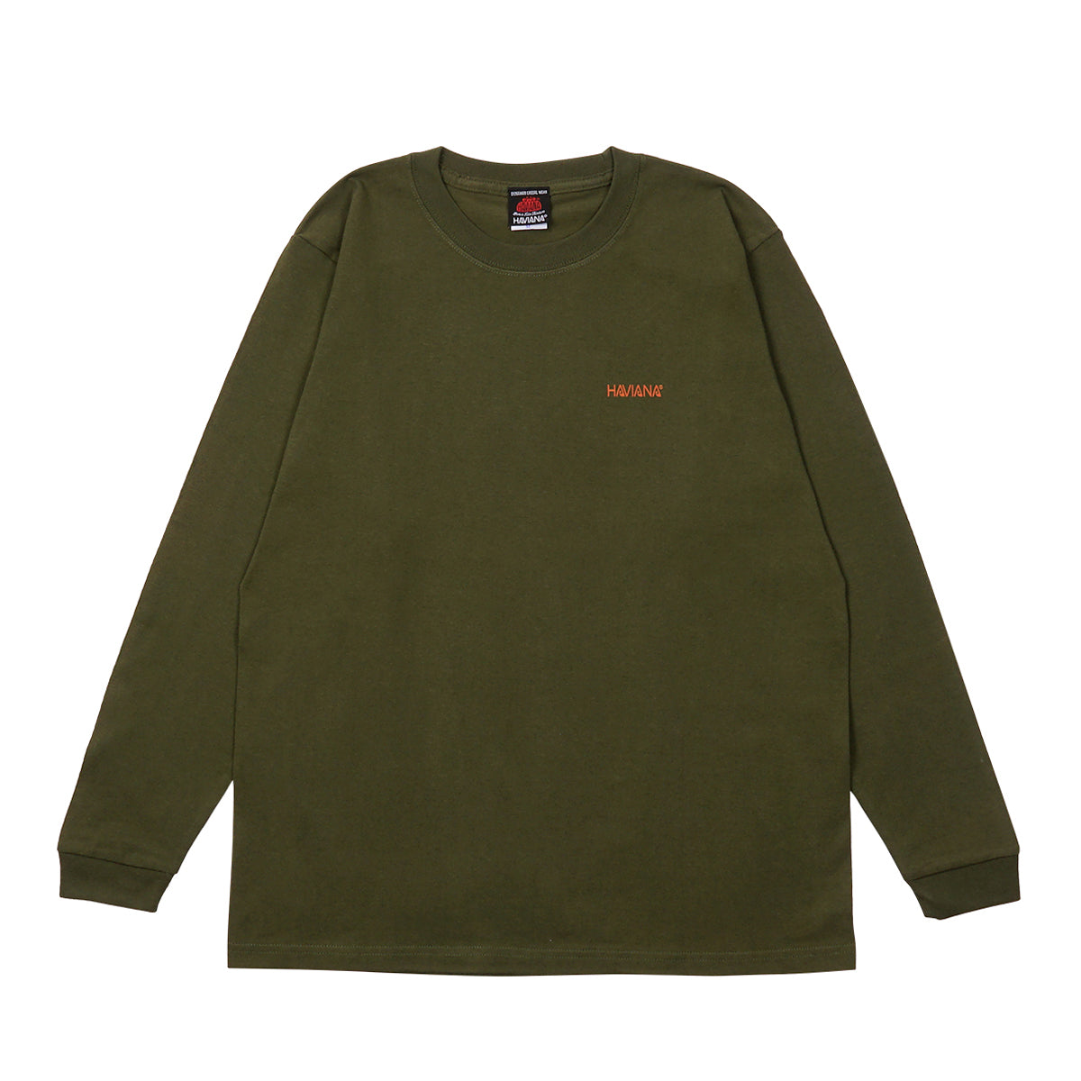 HAVIANA ORANGE SUNSET Photo T フォトTシャツ カーキ 正面|夕暮れのビーチ風景をプリントしたロングスリーブ|沖縄ファッションブランド 通販