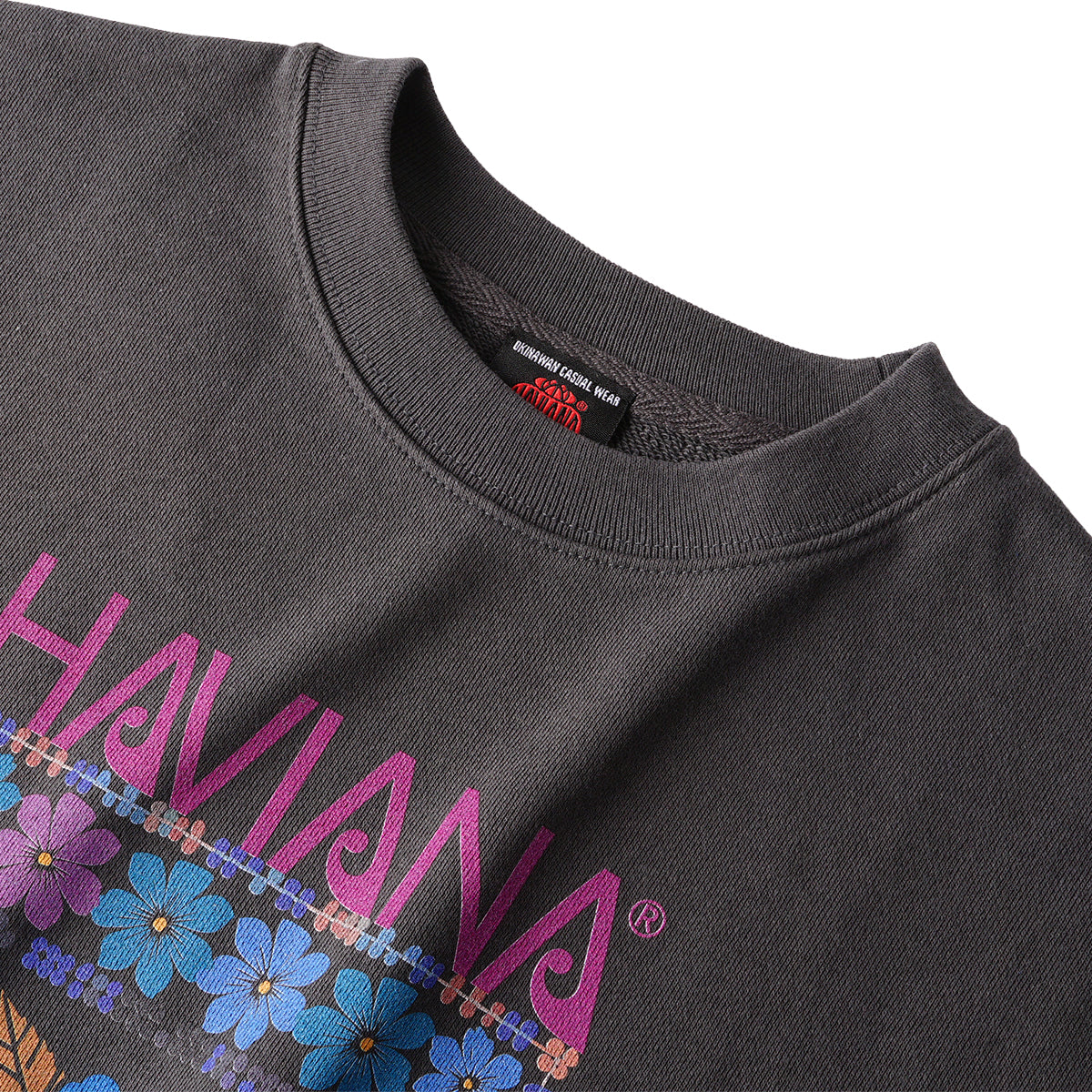 HAVIANA KALEID FLOWER スウェット チャコール ブランドタグ｜沖縄発 HAVE A NICE OKINAWA ブランドネーム｜沖縄ファッションブランド 通販