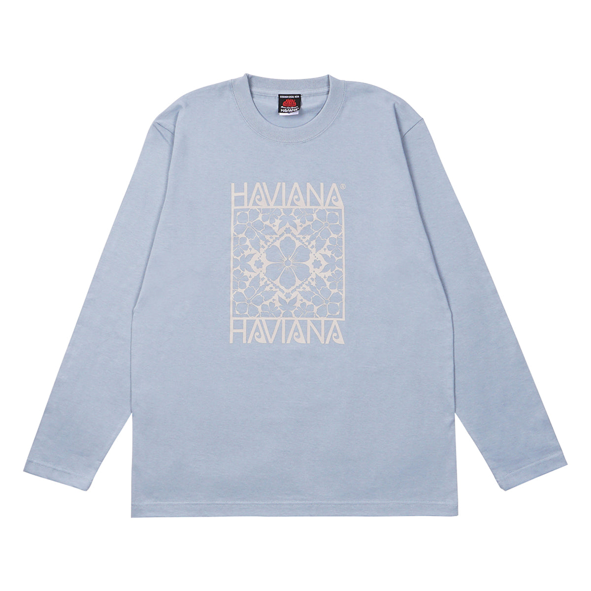 HAVIANA KALEID FLOWER グラフィックTシャツ ライトブルー 正面｜南国のフラワーモチーフを描いたアートイラストデザイン｜沖縄ファッションブランド 通販
