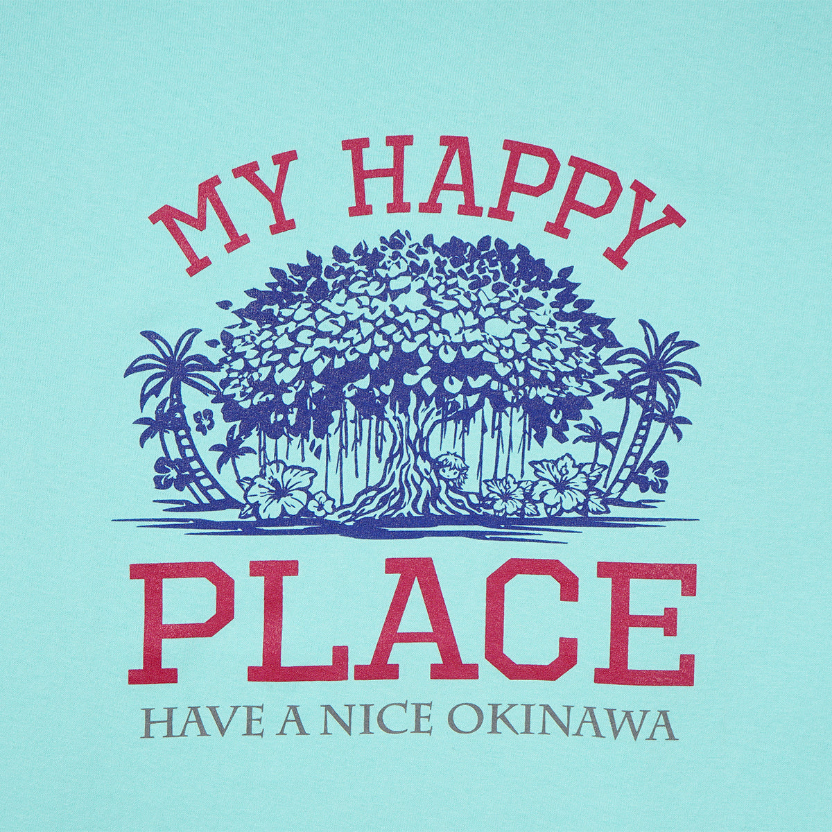 HAVIANA GAJYUMARU PLACE グラフィックTシャツ  アクア プリント拡大｜ガジュマルを中心に広がる南国ボタニカルの繊細なイラストディテール｜沖縄ファッションブランド 通販