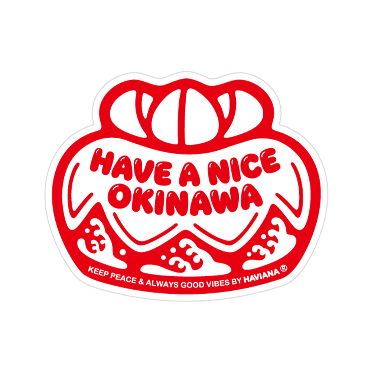 花笠PEACEステッカー｜HAVIANA 沖縄 花笠モチーフ ステッカー シール 赤