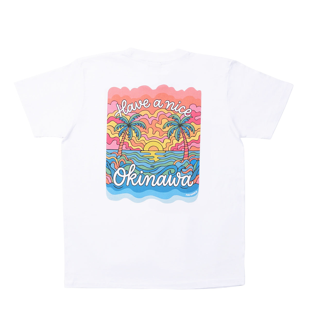 TROPICAL PalmSunset グラデ Tシャツ｜HAVIANA 沖縄 グラフィックTシャツ white 背面