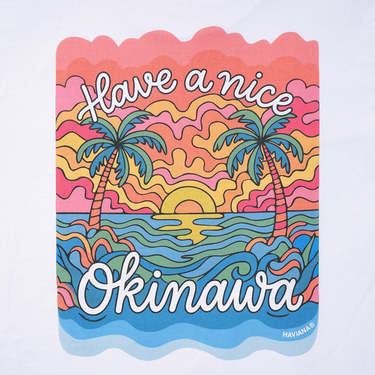 TROPICAL PalmSunset グラデ Tシャツ｜HAVIANA 沖縄 グラフィックTシャツ white デザイン